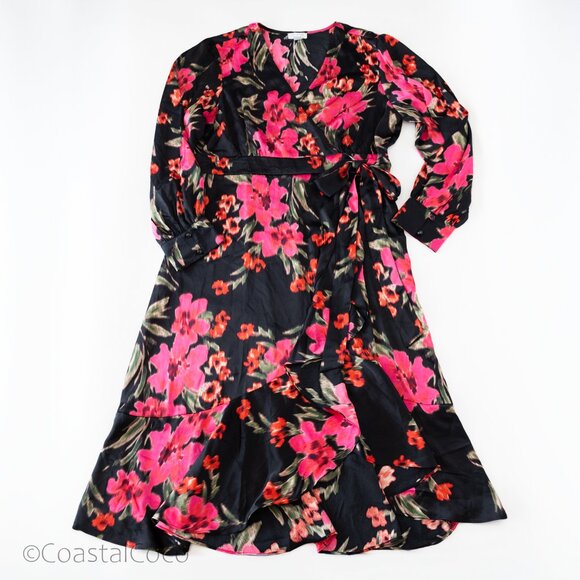 Sofia Floral Dress XXXL (22) Faux Wrap Ruffle Mid Calf Length Silky Flowy - Picture 13 of 13